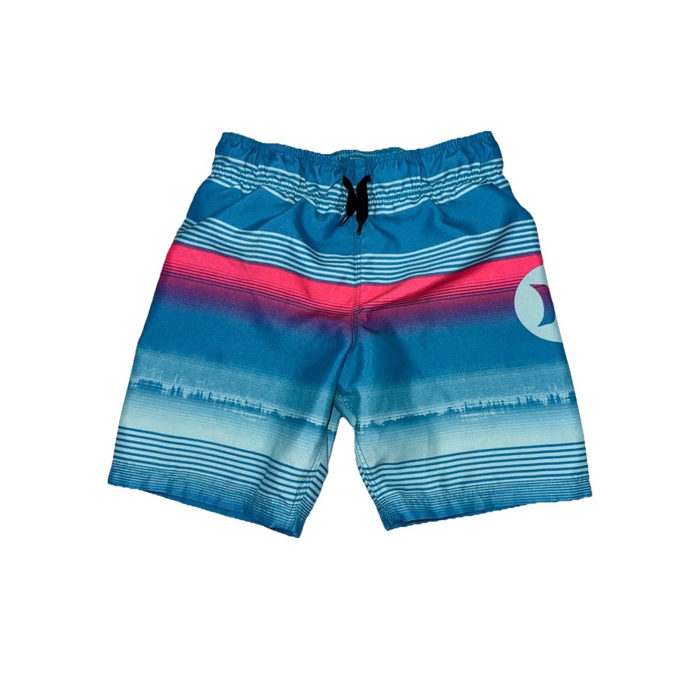 Hurley Boys' Logo Swim Trunks Turquoise And Neon‎ Pink Design Size 4